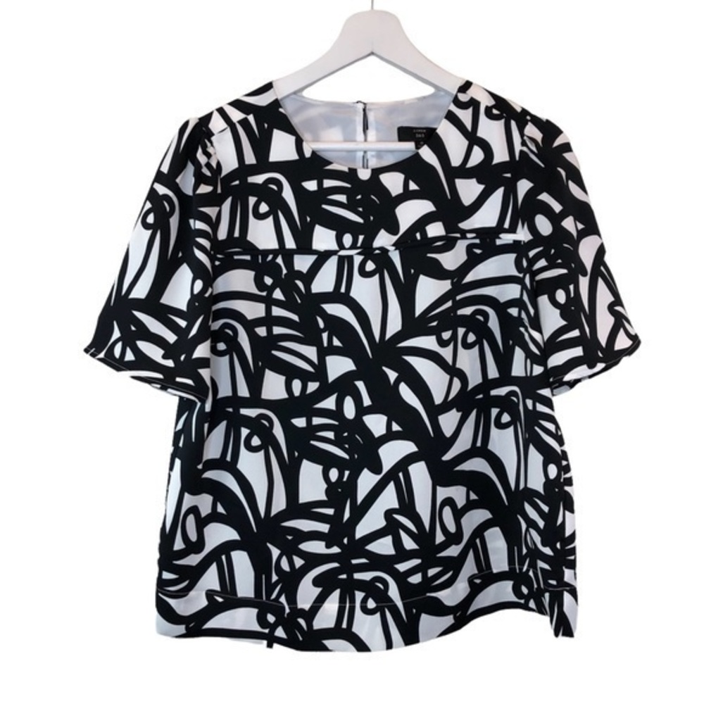 J Crew 365 Designed Short Sleeve Blouse Black White